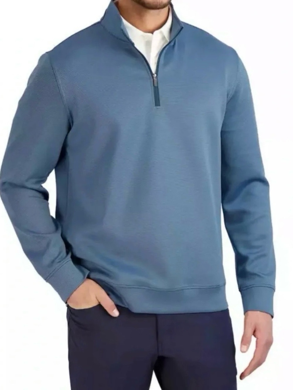 Hickey Freeman Men's Blue pin-striped quarter Zip pullover size medium